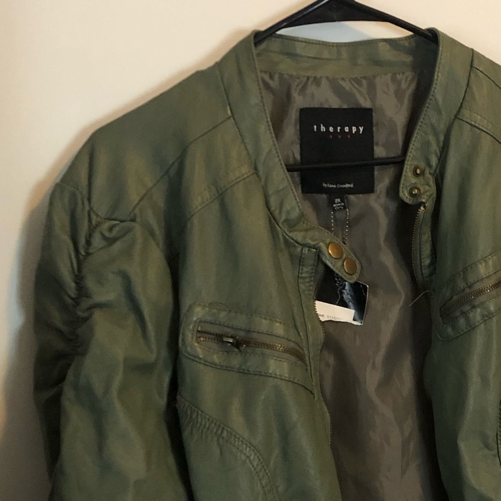 Army Green Faux Leather Jacket - Picture 2 of 2